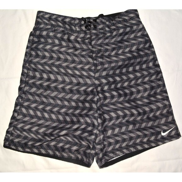 Nike Men’s Size M Swim Trunks Black Gray Geometric Print Board Shorts - Picture 1 of 4